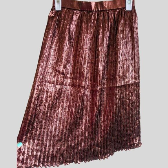 Evan Picone Metallic Brown Pleated Midi Skirt Women's Size 4 A-Line Vintage USA - Picture 5 of 12